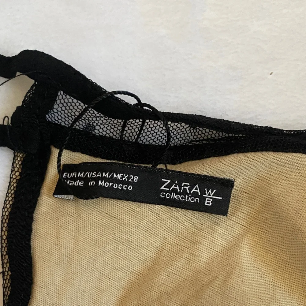 Zara Black and Gray Sheer Sleeve Blouse